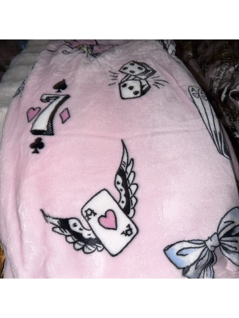 New Ed Hardy Pink Throw Blanket 50x70 Dice 7 Heart Wings Y2K Cute